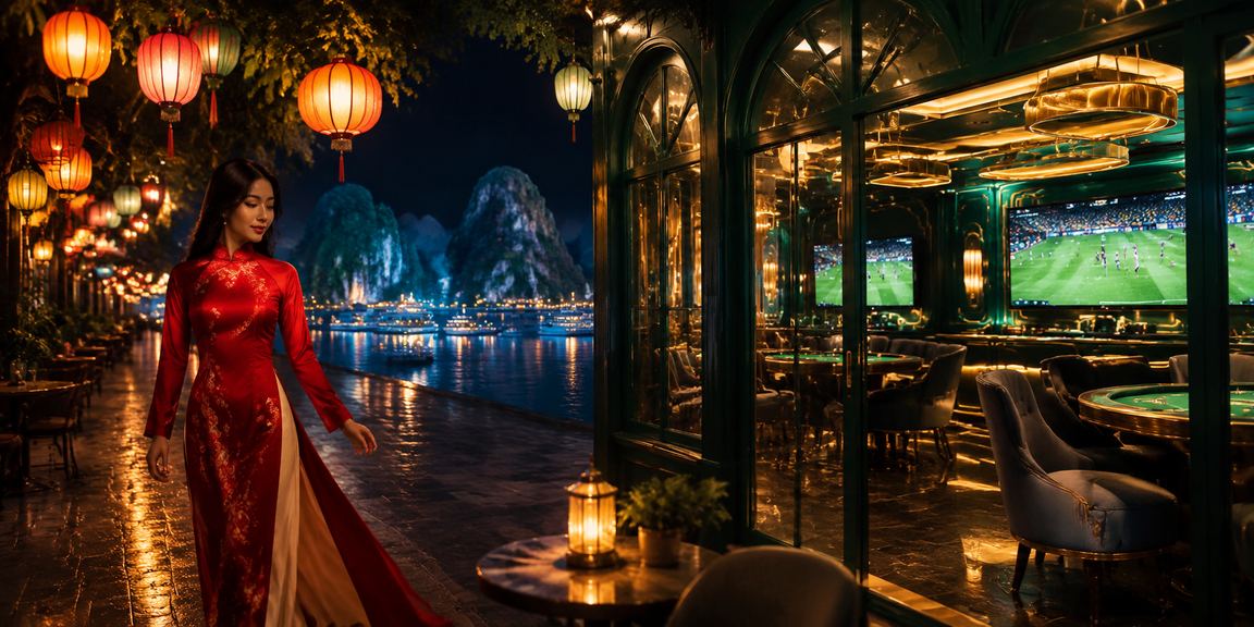 Người chơi thưởng thức trải nghiệm casino và cá cược bên Vịnh Hạ Long với trang phục áo dài truyền thống
